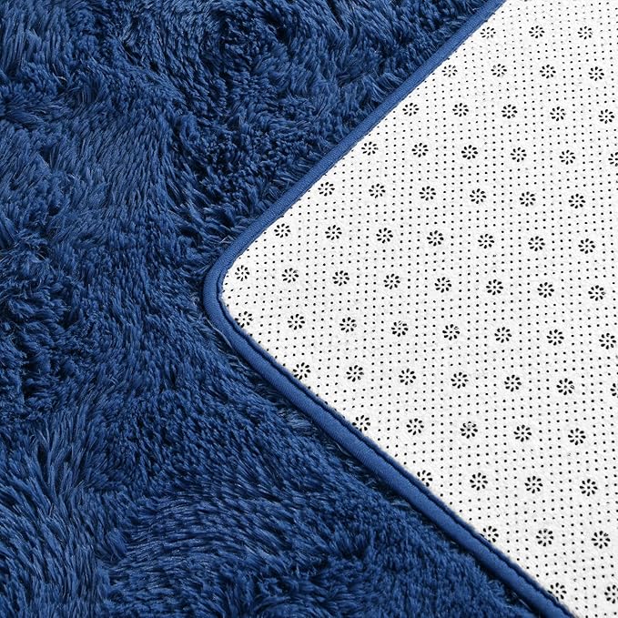 Deerhoo Large Shag Area Rugs 10 x 14, Plush Fuzzy Rugs for Living Room, Ultra Soft Fluffy Furry Rug for Bedroom, Anti-Skid Indoor Solid Carpet Nursery Rugs for Kids Room Home Decor, Navy Blue