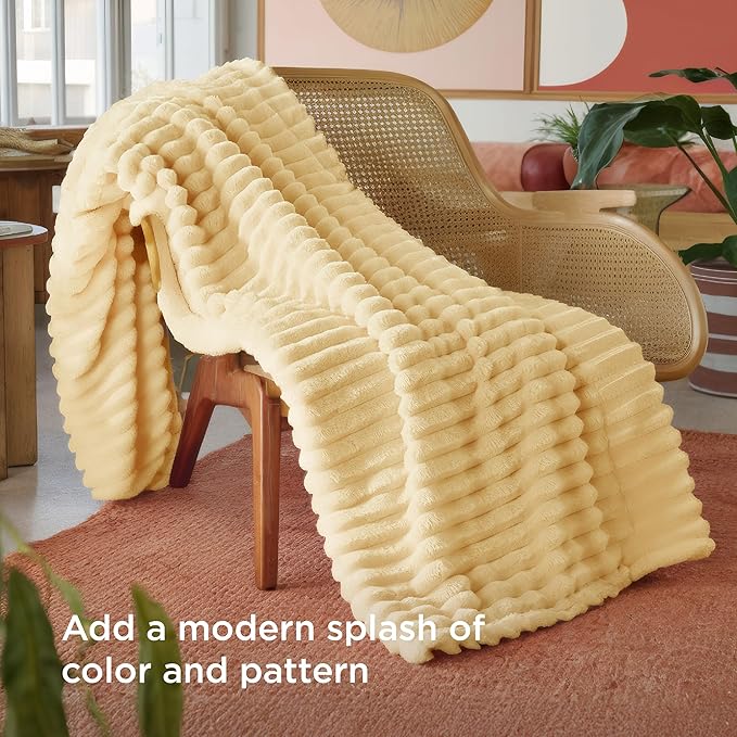Bedsure GentleSoft Custard Yellow Fleece Throw Blanket for Couch - Super Soft Cozy Blankets for Women, Cute Small Blanket for Girls, 50x60 Inches