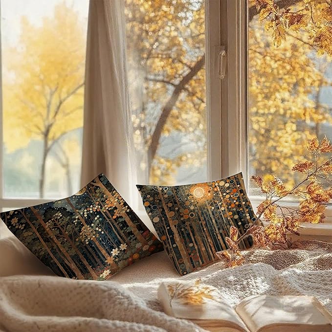 Rustic William Morris Inspired Autumn Forest Decor Throw Pillow Covers 18x18 Set of 2,Vintage Botanical Nature Decorative Throw Pillow Covers for Home Bedroom Living Room,Fall Home Room Decor
