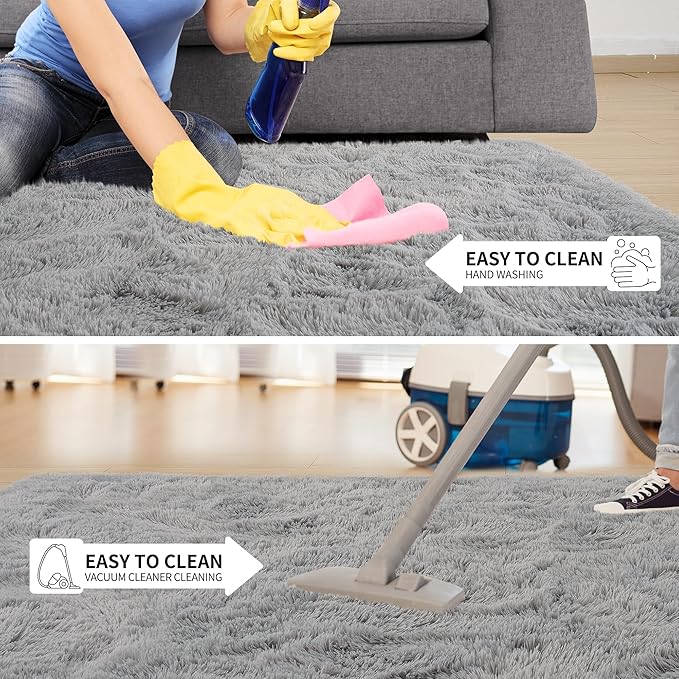 Tepook Super Soft Fluffy Rug for Bedroom, Modern Shaggy Fuzzy Kids Rugs for Living Room, Plush Indoor Nursery Home Decor Dorm Carpet with Non-Slip Bottom, Grey, 4 X 6 Feet