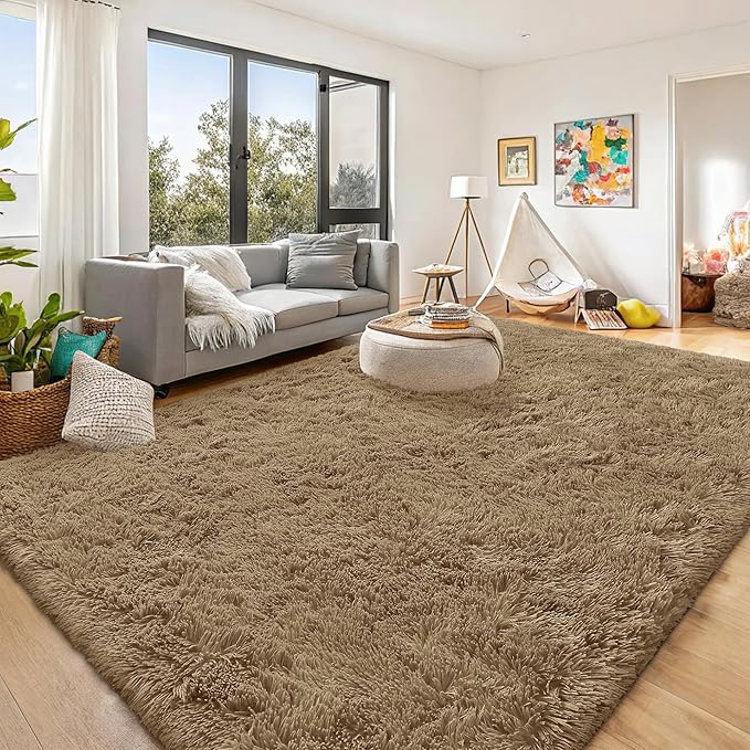 OLANLY 8x10 Machine Washable Large Area Rugs for Living Room, Bedroom, Soft Fluffy Shaggy Bedside Rug, Indoor Floor Carpet for Kids Girls and Boys, Dorms, Nursery, Home Decor Aesthetic, Taupe
