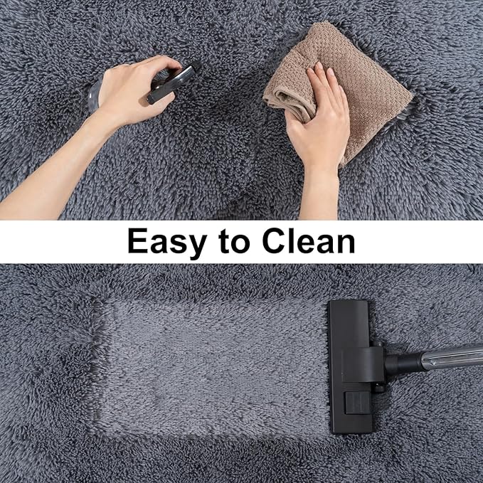 Ultra Soft Runner Rugs for Bedroom Hallways with Upgraded Non-Slip Rubber Backing & Thick Memory Sponge, 2x8 Feet Fluffy Shag Throw Area Rug for Bedside Dorm Dark Grey