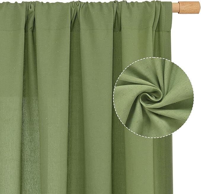 LAMIT Green Linen Curtains 63 inch Length for Bedroom, Faux Linen Light Filtering Window Treatments Neutral Rod Pocket Drapes for Living Room/Farmhouse, 2 Panels Set, 42 x 63 Inch