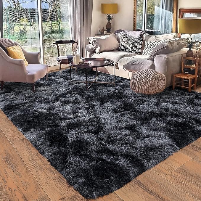 Rugs for Living Room 6x9, Soft Shaggy Modern Shag Area Rug for Bedroom, Upgrade Non-Slip Plush Fluffy Carpet for Kids Boys Girls Room Home Decor Aesthetic, Dark Grey