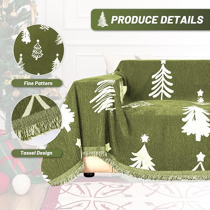 MYSKY HOME 71"X118" Loveseat Christmas Couch Cover, Sectional Sofa Covers Sofa Slipcover for 2 Cushion Couch, L Shape Couch Covers for Dogs, Kids, Washable Sofa Blanket, Furniture Protector, Green