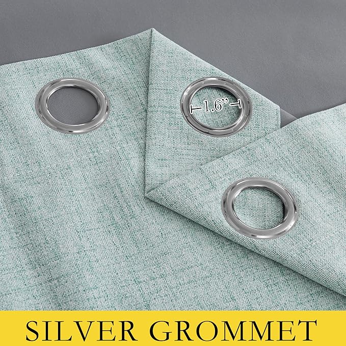 NICETOWN 100% Absolutely Blackout Linen Curtains with Thermal Insulated Liner, Seafoam Green, 42" Wide, 72" Length Energy Saving Curtains for Classroom 2 Panels Set, Vertical Blinds