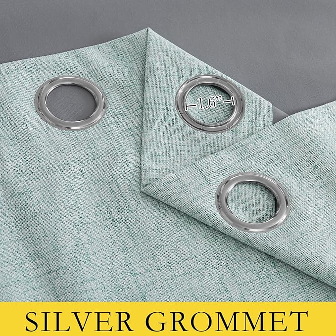 NICETOWN 100% Absolutely Blackout Linen Curtains with Thermal Insulated Liner, Seafoam Green, 52" Wide, 45" Length Energy Saving Curtains for Living Room 2 Panels Set, Vertical Blinds