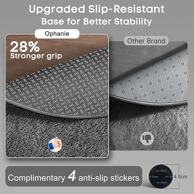 Ophanie 3x5 Oval Rug, Bedside Preppy Dorm Area Rug, College Essentials Non Slip Grey Small Carpets for Bedroom, Anti Slip Fluffy Gray Living Room Rugs Home Decor Aesthetic, Nursery