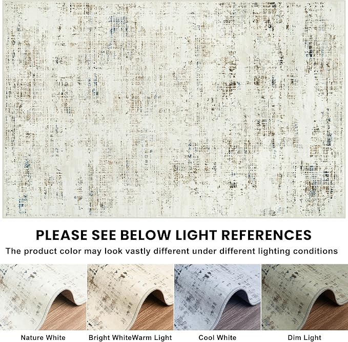8x10 Area Rugs for Living Room Washable Rug: Anti-Skid Abstract Modern Living Room Rug Soft Thin Carpets Indoor Floor Non-Shedding Carpet for Bedroom Dining Farmhouse Nursery Gray White Blue