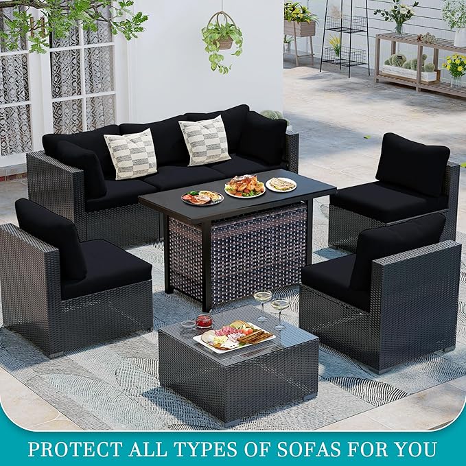 12 Pcs Stretch Patio Cushion Covers,Outdoor Couch Covers Replacement,Outdoor Couch & Sofa Slipcovers,for Patio Furniture Cushion Covers,Washable Reusable Furniture Protector (Black,Cover Only)