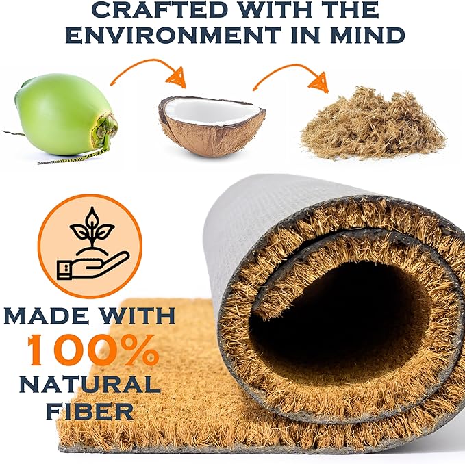 MAINEVENT Plain Coir Doormat Bulk 30x17 Inch, 2 Pack Door Mat Coir Outdoor w/Non-Slip PVC Backing, Blank Welcome Mat