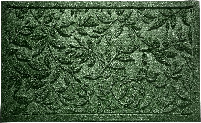 Green Leaves Outdoor Indoor Entrance Door mat, Absorbent Durable Heavy Duty Welcome Front Door Mat,Thick Natural Rubber Back,Easy Clean Entryway Mat 17x30 Inch, Low Profile
