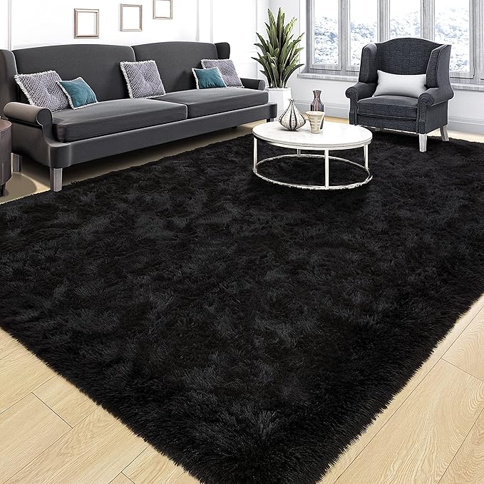 Tepook Area Rugs 10x14 for Living Room, Super Soft Fluffy Rugs for Bedroom, Modern Shaggy Rug Fuzzy Carpets for Kids, Plush Indoor Nursery Home Decor Rug with Non-Slip Bottom, Black
