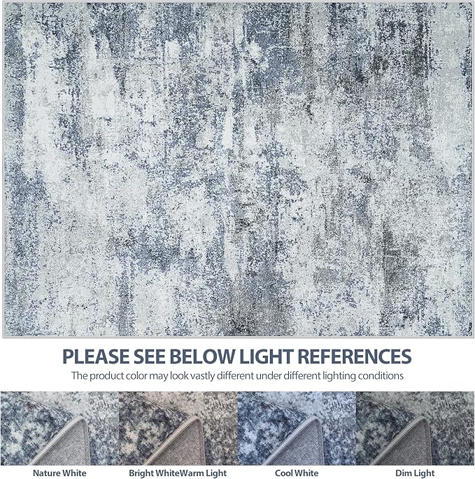 5x8 Area Rugs for Living Room Rug Washable: Abstract Rug for Dining Room Bedroom Carpet Non Slip 5 by 8 Indoor Modern Nursery Home Office Blue Grey