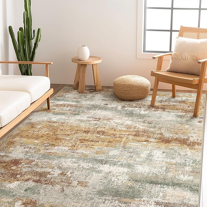 BEIMO Area Rugs 9x12 for Living Room Bedroom, Modern Abstract Machine Washable Rug, Large Soft Low Pile Floor Cover with Non Slip Backing for Dining Room, Orange Green