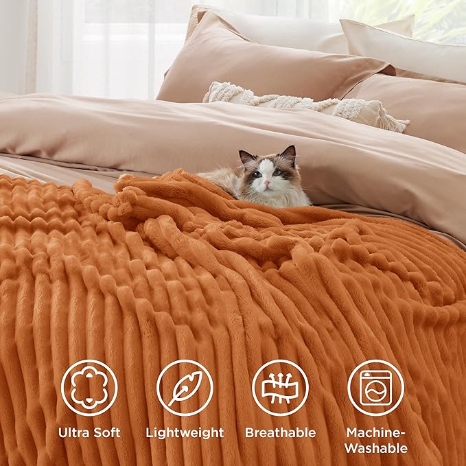 Bedsure GentleSoft Twin Blanket for Couch - Cozy Soft Fall Blankets for Women, Cute Small Throws for Girls, Orange, 60x80 Inches