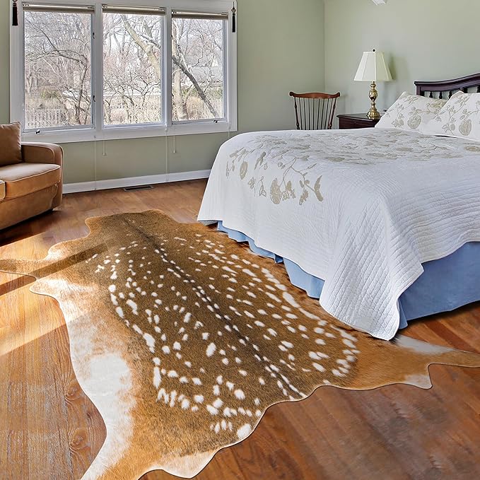 Deer Rug Antelope Print Rug, 6.2x8.2 Feet Faux Deer Hide Fawn Animal Print Skin for Living Room Bedroom Brown Rustic Western Décor
