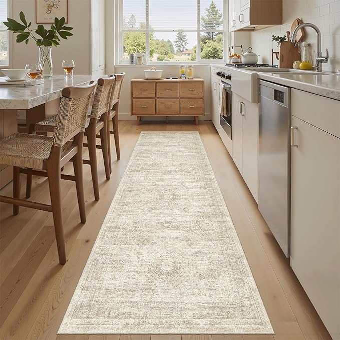 Runner Rug 2x7 Washable Non-Slip Hallway Runner Rugs for Kitchen Bathroom Laundry Room Beige Vintage Floor Carpet Runners for Hallways Entryway