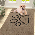Smiry Dog Door Mat for Muddy Paws, Absorbent Dirt Trapper Non Slip Quick Dry Washable Chenille Mat for Mud Dogs, Entry Rug for Indoor and Outdoor (59x35 Inches, Camel and Black)