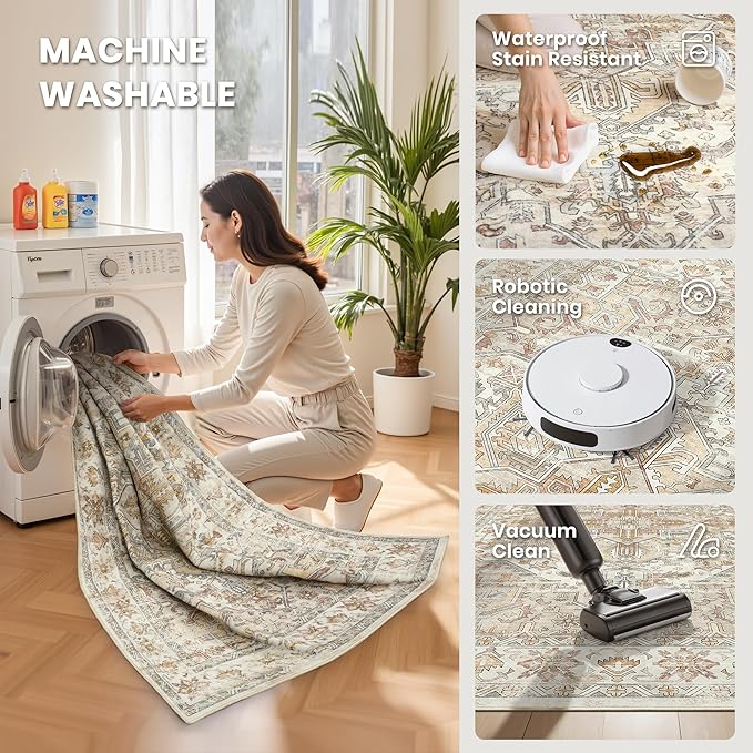 zesthome Area Rugs 6x9, Large Rugs for Living Room, Stain Resistant Washable Rug, Rugs for Bedroom with Non Slip Backing, Ultra-Thin Vintage 6x9 Area Rug