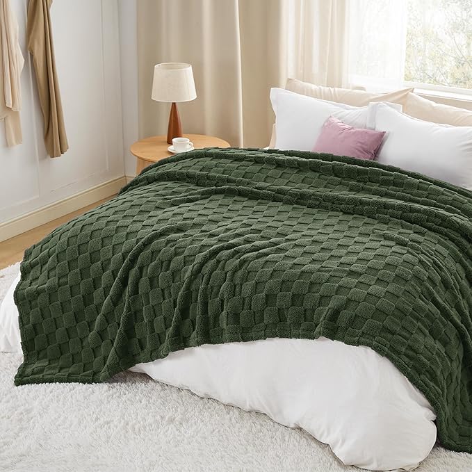 Bedsure GentleSoft Blankets Queen Size for Bed - Super Soft Cozy Spring Blanket for Kids Girls, Large Fuzzy Fleece Throw for Bedroom Decor, Olive Green, 90x90 Inches