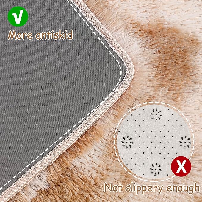 Super Soft Fluffy Living Room Area Rugs 2x10 ft Tie-Dyed Beige Shaggy Furry Carpet Washable Non-Slip Floor Rug Bedroom Bedside Nursery Rug Fuzzy Girls Boy Reduce Noise Dorm Home Decor