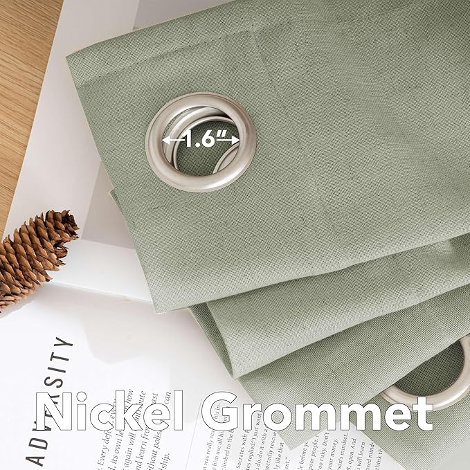 H.VERSAILTEX Grommet Privacy Linen Curtains - 2 Pieces - Total Size 104 Inch Wide (52 Inch Each Panel) - 96 Inch Long - Elegant, Light Filtering Panel Drapes for Bedroom (52" W x 96" L, Sage)