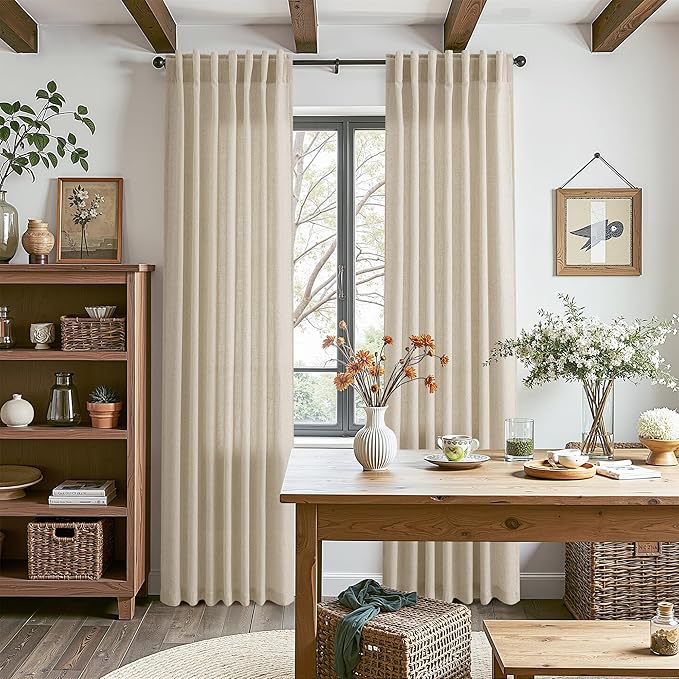 Nanspring Eggshell Beige Curtains 102 Inches Long for Living Room Linen Light Filtering Semi Sheer Curtain Back Tab Rustic Decor Floor to Ceiling Neutral Drapes for Bedroom Office 52x102, 2 Panels
