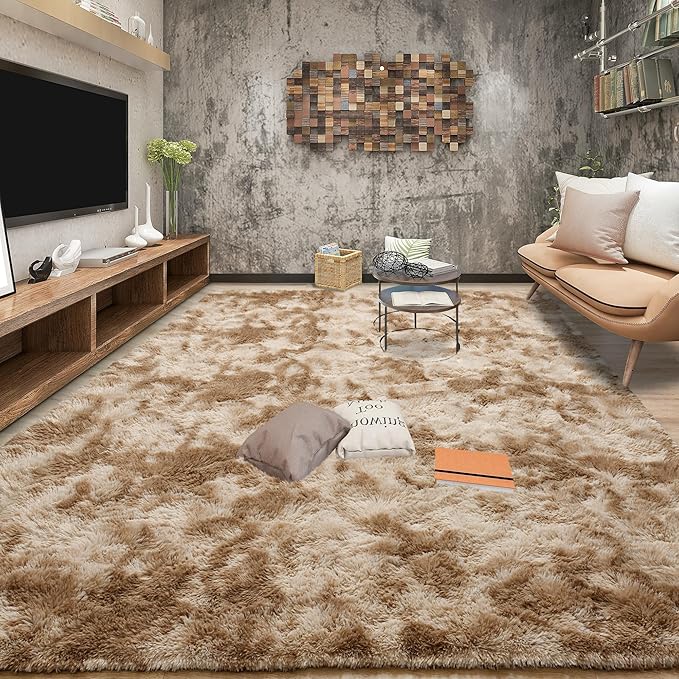 Tepook Soft Fluffy Rugs for Bedroom, 4x6 Area Rug for Living Room, Modern Shaggy Room Rug for Kids Boys Girls, Plush Throw Rugs Indoor Nursery Home Decor Rug with Non-Slip Bottom, Tie-Dyed Beige