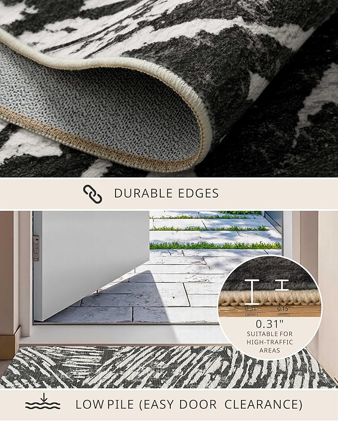 Latte&Fog 6x9 Area Rugs for Living Room Bedroom, Modern Abstract Washable Rug, Boho Non Slip Low Pile Carpet for Indoor Dining Room,Dorm, Classroom, College Dorm,Farmhouse and Kids Room - Black White