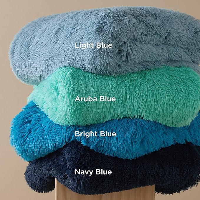 Bedsure GentleSoft Fluffy Bright Blue Blankets Queen Size for Bed, Thick Sherpa Faux Fur Fleece Fuzzy Plush Winter Warm Soft Queen Blankets, Bedroom Decor Blue Cozy Gifts for Women Men, 90x90