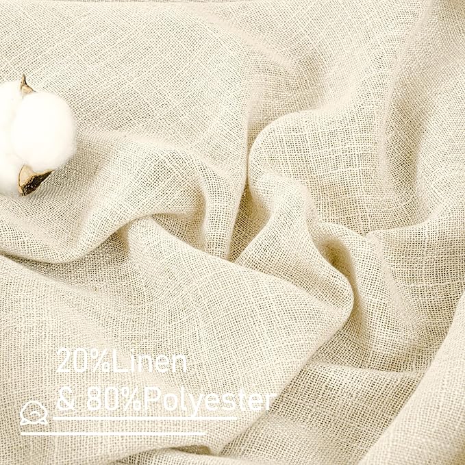LAMIT Semi Sheer Beige Linen Curtains 72 inch Length, Light Filtering Panels Back Tab and Rod Pocket Neutral Drapes for Bedroom/Living Room, Beige, 2 Panels, 34 x 72 Inch