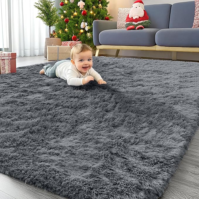 OLANLY 5x9 Machine Washable Large Area Rugs for Living Room, Bedroom, Soft Fluffy Shaggy Bedside Rug, Indoor Floor Carpet for Kids Girls and Boys, Dorms, Nursery, Home Decor Aesthetic, Grey