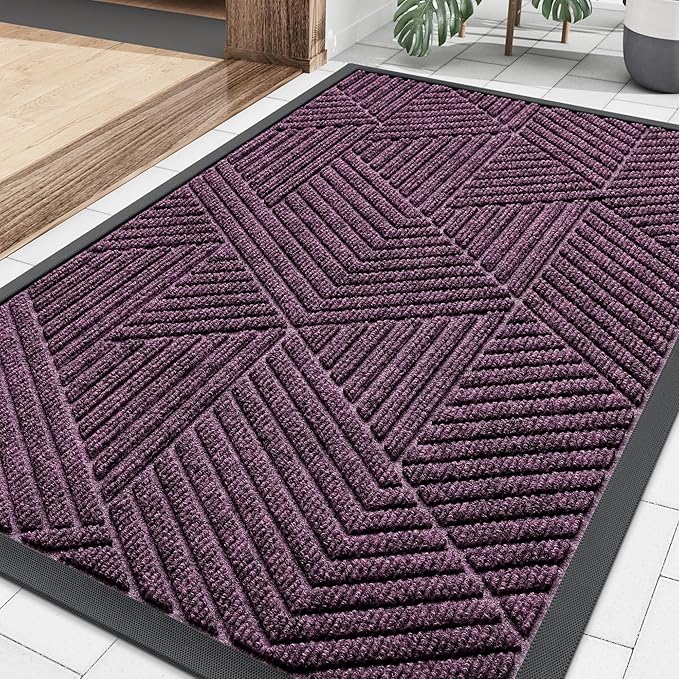 Smiry Front Door Mat Outside Entrance, Heavy Duty Sturdy Natural Rubber Doormat, Trap Dirt and Moisture, Easy Clean Low Profile Welcome Floor Mats for Indoor Outdoor Entry, 35X23 Inch, Purple