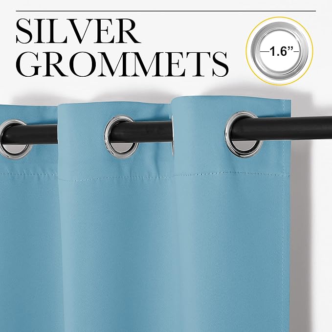 NICETOWN Thermal Insulated Curtains Blackout Draperies, Window Treatment Solid Grommet Room Darkening Drape Panels for Bedroom (Teal Blue, Set of 2, 34 by 72 inches Long)