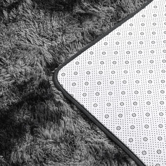 Deerhoo Large Shag Area Rugs 9 x 12, Tie-Dyed Plush Fuzzy Rugs for Living Room, Ultra Soft Fluffy Furry Rug for Bedroom, Indoor Carpet Nursery Rugs for Kids Room Home Decor, Dark Grey