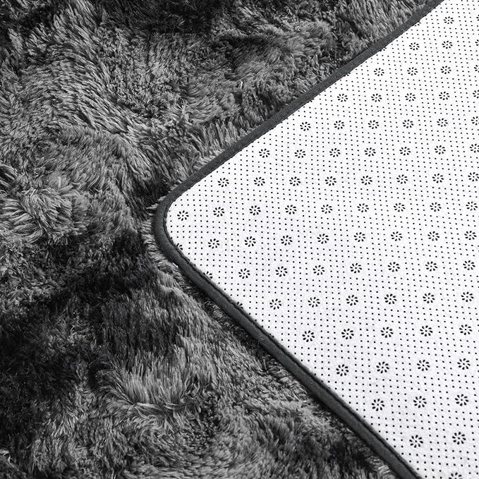 Deerhoo Shag Area Rug, 4 X 6 Tie-Dyed Plush Fuzzy Rugs for Living Room, Ultra Soft Fluffy Furry Rug for Bedroom, Indoor Carpet Nursery Rugs for Kids Room Home Decor, Dark Grey