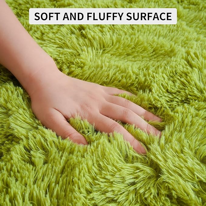 Tepook Super Soft Fluffy Rug for Bedroom, Modern Shaggy Fuzzy Kids Rugs for Living Room, Plush Indoor Nursery Home Decor Dorm Carpet with Non-Slip Bottom, Grass Green, 5 X 8 Feet