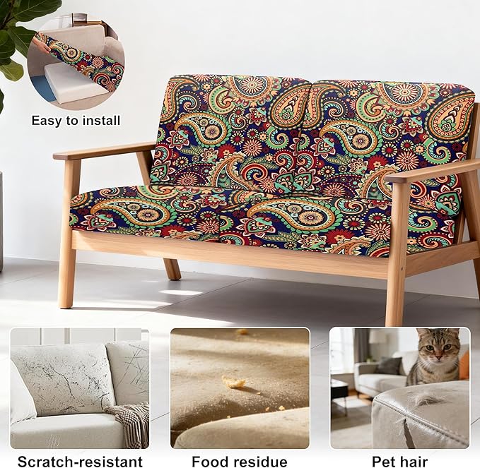 4Pcs Patio Stretch Cushion Covers,Outdoor Sofa Replacement Cover Slipcovers for Patio Furniture Cushion Covers, Washable Reusable Furniture Protector