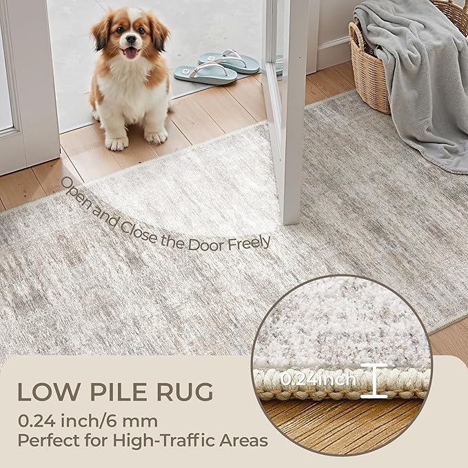 Long Rugs Runner - Washable Runner Rugs for Hallway 2x10, Ultra-Thin Soft Kitchen Carpet Runner, Anti Slip Backing Runner Rugs for Entrance, Bedroom, Living Room(2'x10', Brown/Grey/Ivory)