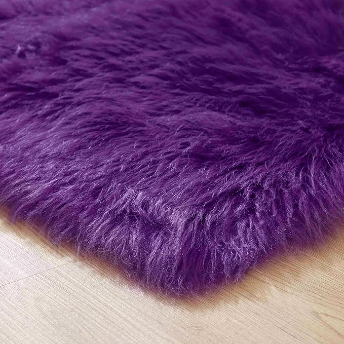 Goolela Purple Sheepskin Rug 4x6 Fluffy Fuzzy Furry Carpet for Bedroom Bedside Faux Fur Soft Shaggy Plush Rectangle