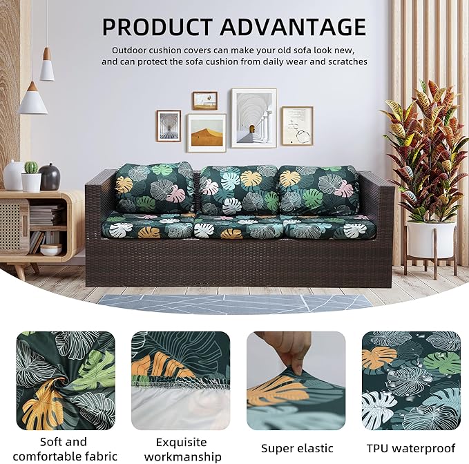 Outdoor Cushion Covers Set,8PCS Patio Furniture Couch Seat Slipcovers, Replacement for Sofa Sectional Chair(Cover，Only)