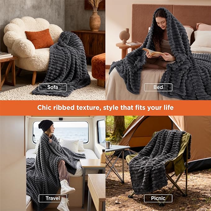 Bedsure Grey Fleece Throw Blanket for Couch - Super Soft Cozy Blankets for Women, Cute Small Throws for Girls, 50x60 Inches