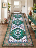 SERISSA Runner Rug for Hallways, 2'6"x8' Washable Non Slip Kitchen Runner Rug, Long Boho Rug Vintage Green White Hallway Stair Ultra Soft Print Floor Carpet for Bedroom Bathroom Laundry Room