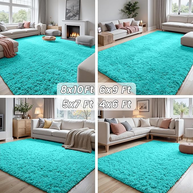 8x10 Area Rugs for Living Room Rug: Soft Fluffy Shag Teal Blue Rugs for Bedroom, Non-Slip Large Fuzzy Plush Rug Indoor Floor Carpet for Nursery Kids Boys Girls Room, Dorms, Playroom, Modern Home Decor
