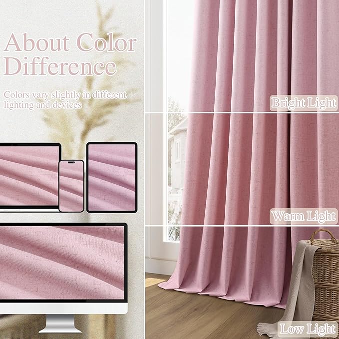 Guken 100% Blackout Curtains 120 Inch Length 2 Panels Set for Living Room Bedroom Back Tab Thermal Insulated Black Out Linen Drapes Room Darkening Rose,52x120