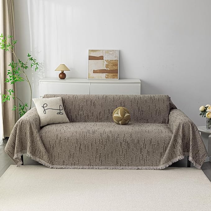 MYSKY HOME Couch Covers for 3 Cushion Couch Sofa, Sectional Couch Cover L Shape Chenille Couch Cushion Covers for Pets, Furniture Protector Cover for Dogs, Kids, 91"X150", Sand