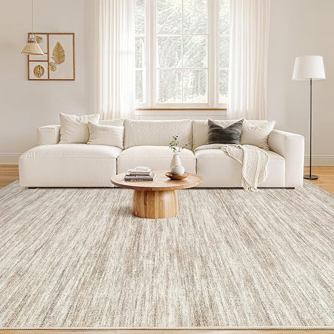 Nakagishi 5X7 Area Rugs Living Room: Washable Large Vintage Rug Neutral Non-Slip Soft Stain Resistant Indoor Carpet for Bedroom Nursery Dining Room Office Playroom - Brown-01