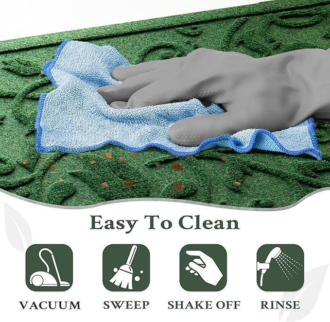 Boho Green Floral Leaves Outdoor Indoor Entrance Doormats, Absorbent Durable Heavy Duty Welcome Front Door Mat,Thick Natural Rubber Back,Easy Clean Entryway Mat 23x35 Inch, Low Profile