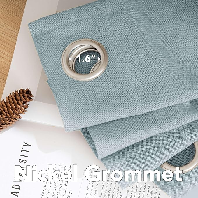 H.VERSAILTEX Living Room Linen Curtains - Semi Sheer, Nickel Grommet, Energy Saving, Light Filtering Window Treatments - Cloud Blue, 2 Panels, 52 x 96 Inch